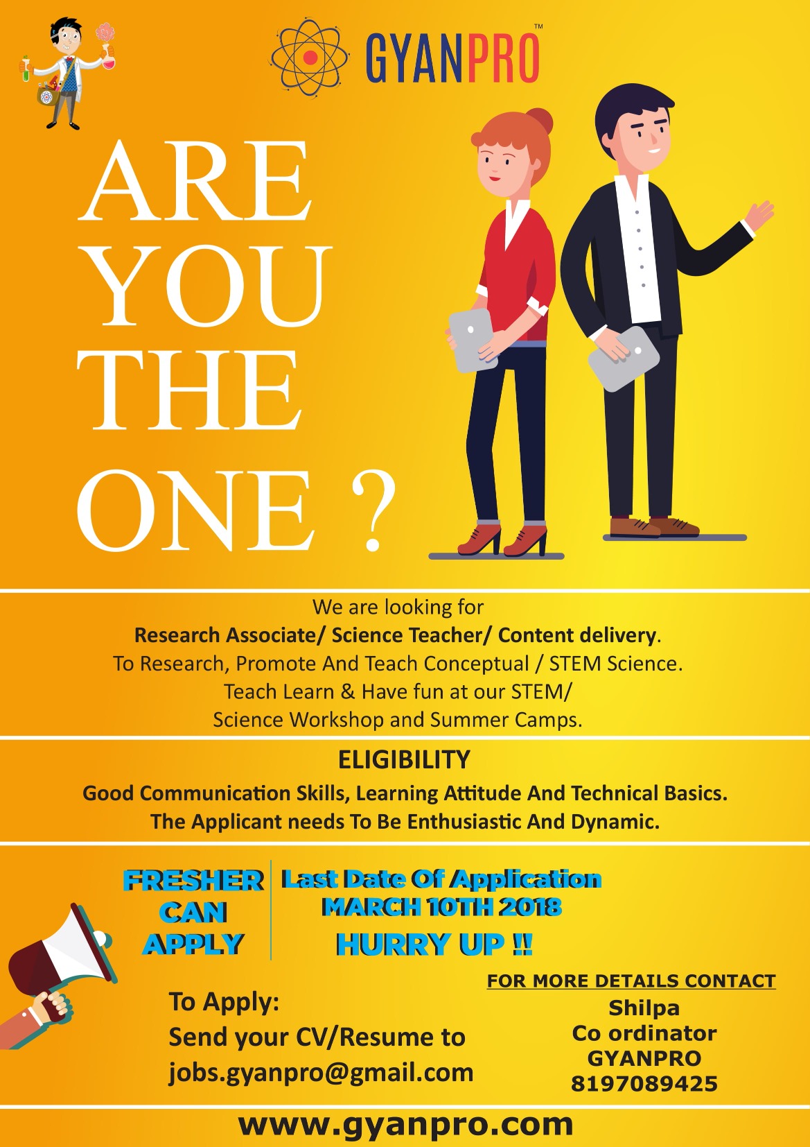 SCIENCE TEACHER GYANPRO EducationTeaching Jobs, Bangalore, KA